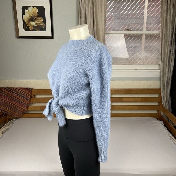 Windsor Cropped Tie Front Mock Neck Sweater Women’s Sm Powder Blue Pastel Cozy - Picture 14 of 16